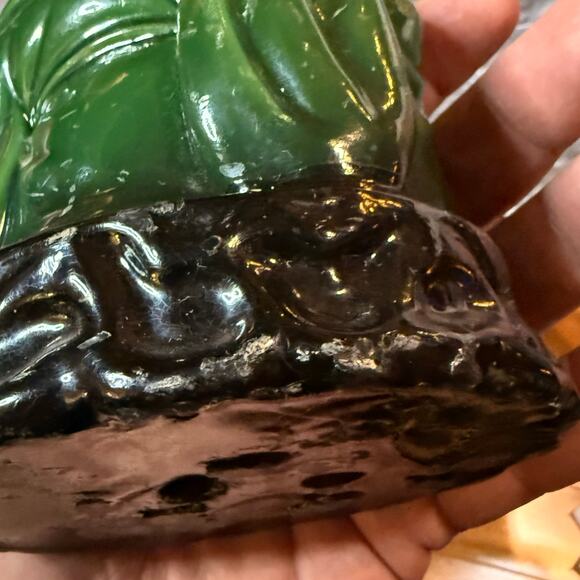 Vintage 70s Lucky Buddha Candle Green Black Wax Distressed 5.25 in - Picture 13 of 14